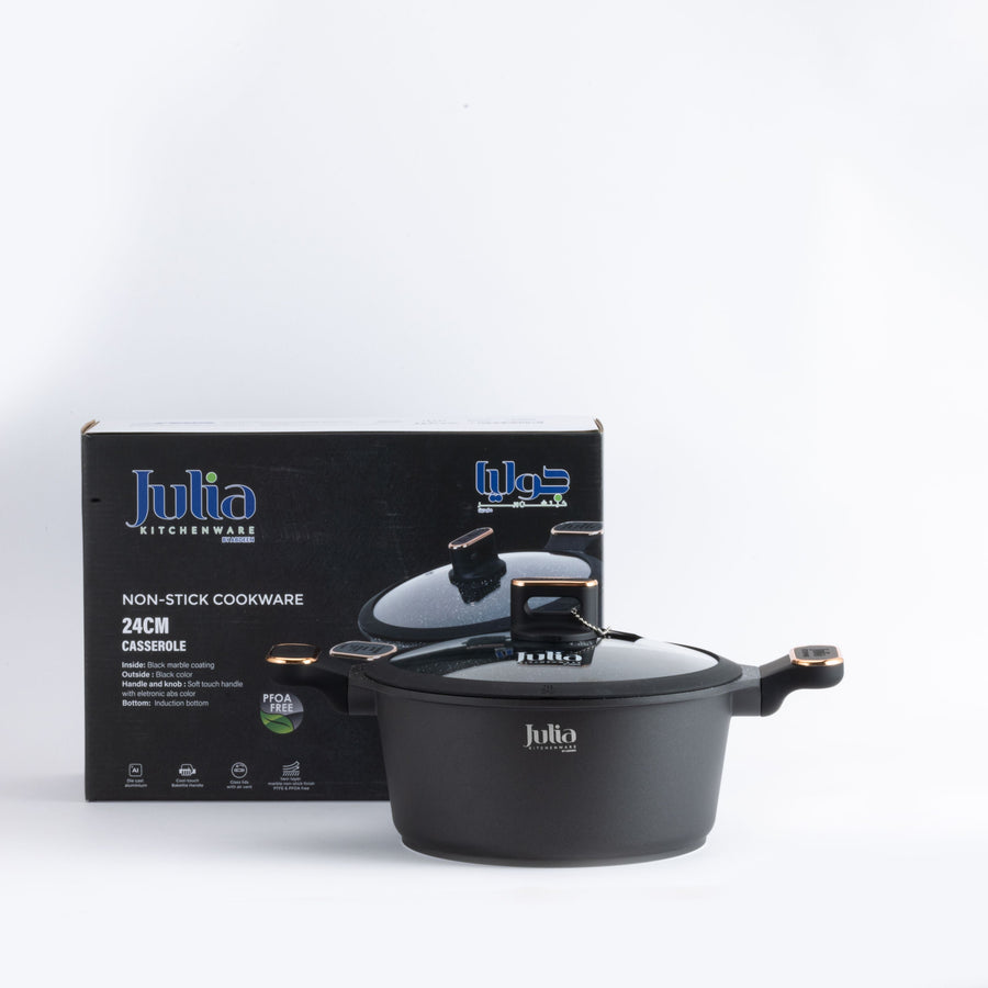 ELITE-PRO PLUS CASSEROLE WITH LID 24CM-BLACK