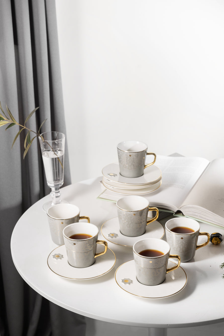 Porcelain Tea Set 12 Pcs From Asalah - Grey + Gold