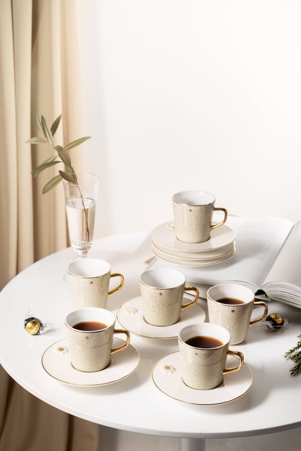Porcelain Tea Set 12 Pcs From Asalah - Beige + Gold