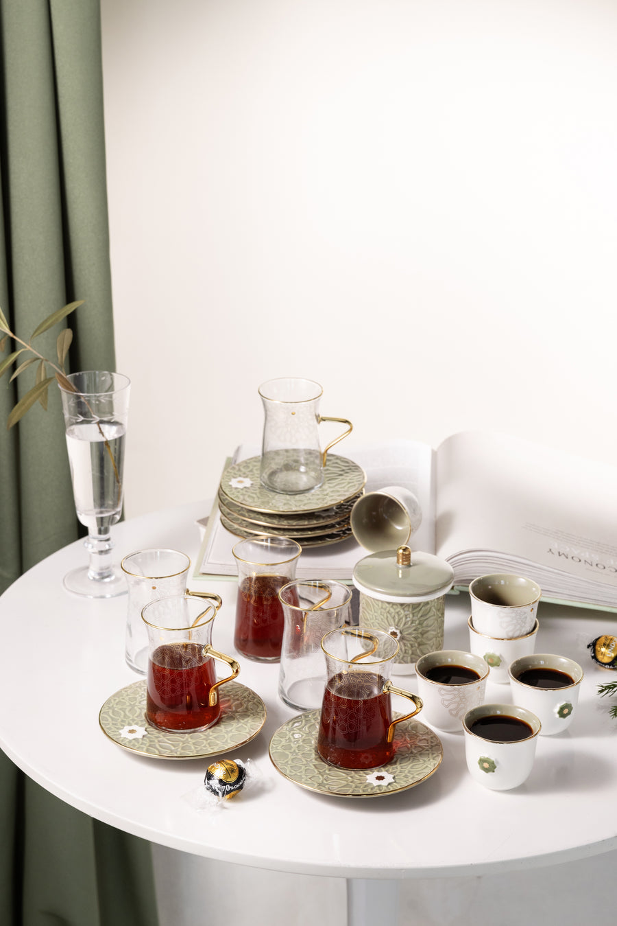Tea And Arabic Coffee Set 19 pcs From Asalah - Olive + Gold