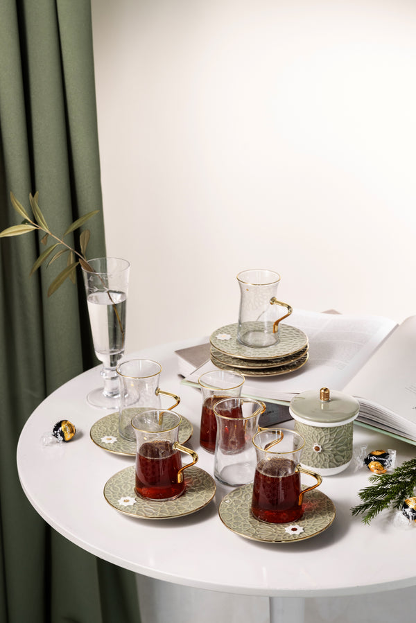 Tea Glass Set 13 Pcs From Asalah - Olive + Gold