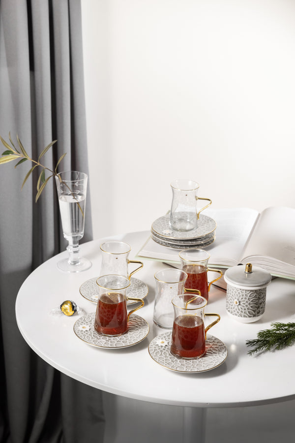 Tea Glass Set 13 Pcs From Asalah - Grey + Gold