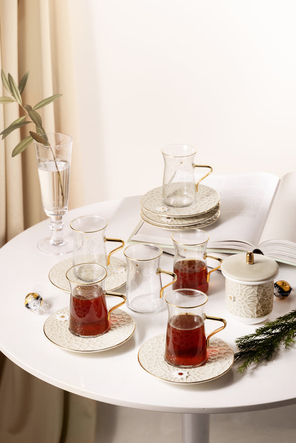 Tea Glass Set 13 Pcs From Asalah - Beige + Gold