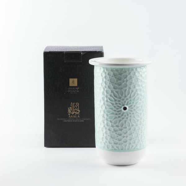 Small Porcelain Vase From Asalah - Teal + Silver