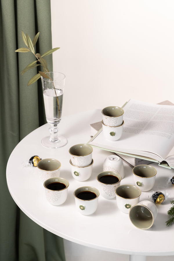 arabic coffee set 12 pcs From Asalah - Olive + Gold