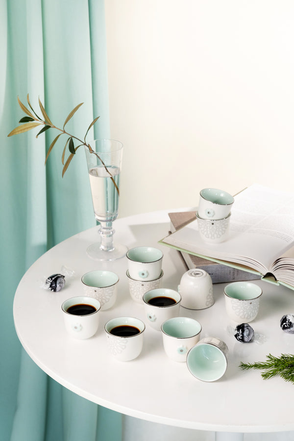 arabic coffee set 12 pcs From Asalah - Teal + Silver