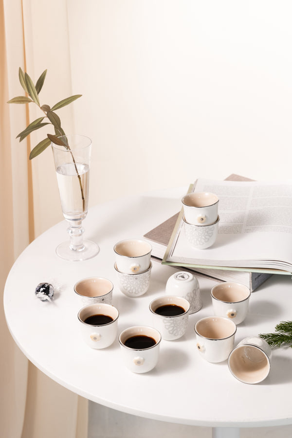 arabic coffee set 12 pcs From Asalah - Creamy + Silver