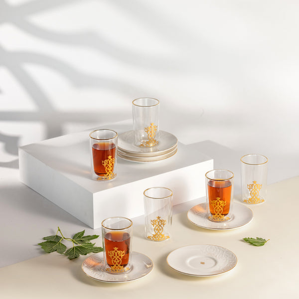 Tea Glass Set 12 Pcs From Naqsh - White+Gold
