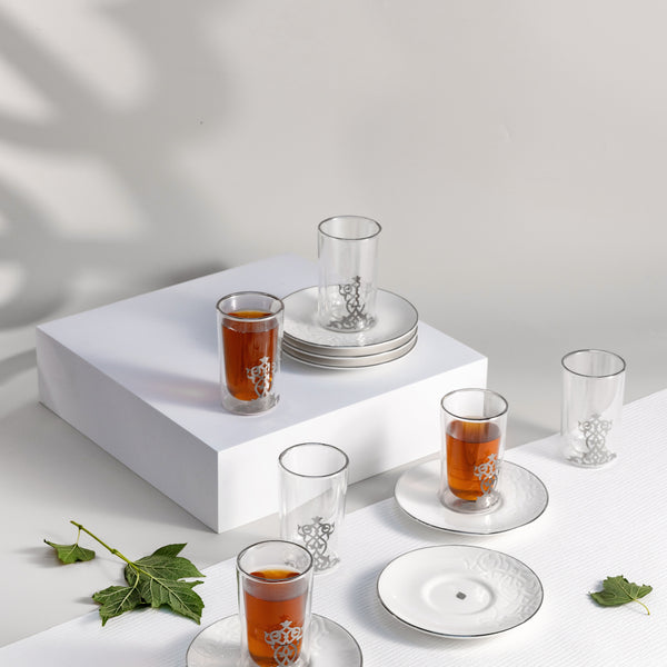 Tea Glass Set 12 Pcs From Naqsh - White+Silver