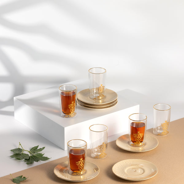 Tea Glass Set 12 Pcs From Naqsh - Ivory+Gold