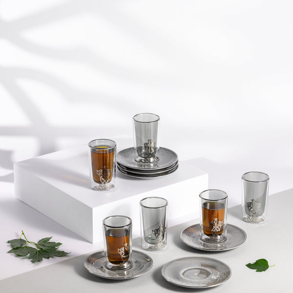 Tea Glass Set 12 Pcs From Naqsh - Grey+Silver