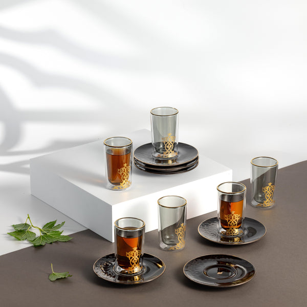 Tea Glass Set 12 Pcs From Naqsh - Black+Gold