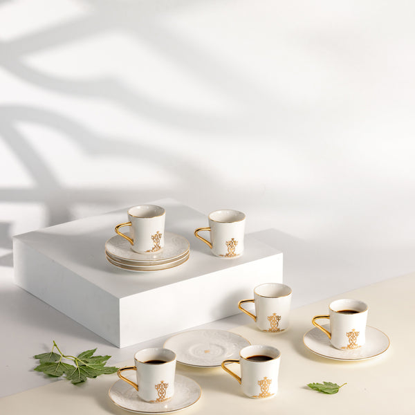 Porcelain Turkish Coffee Set 12 Pcs From Naqsh- White + Gold