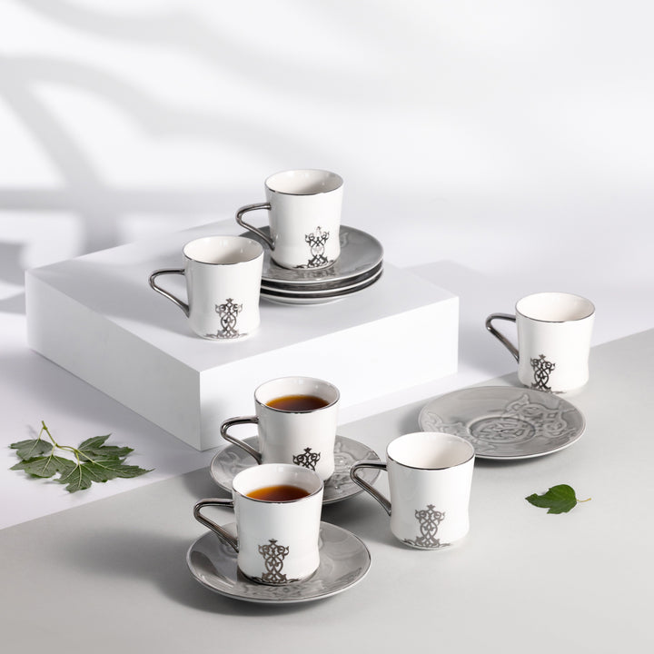 Porcelain Tea Set 12 Pcs From Naqsh -  Grey + Silver