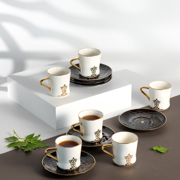 Porcelain Tea Set 12 Pcs From Naqsh -  Black + Gold