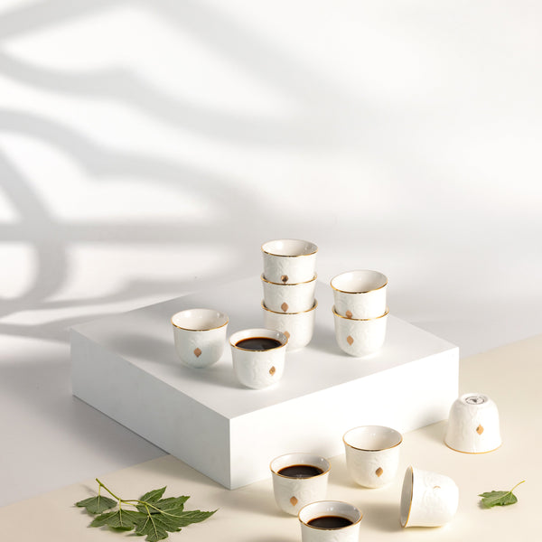 Arabic Coffee cups 12Pcs From Naqsh- White + Gold