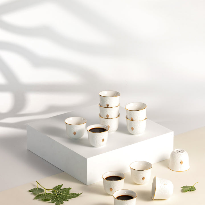 Arabic Coffee cups 12Pcs From Naqsh- White + Gold