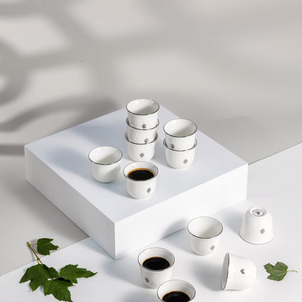 Arabic Coffee cups 12Pcs From Naqsh- White + Silver