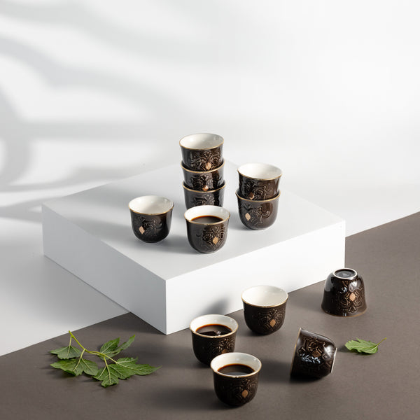 Arabic Coffee cups 12Pcs From Naqsh- Black + Gold
