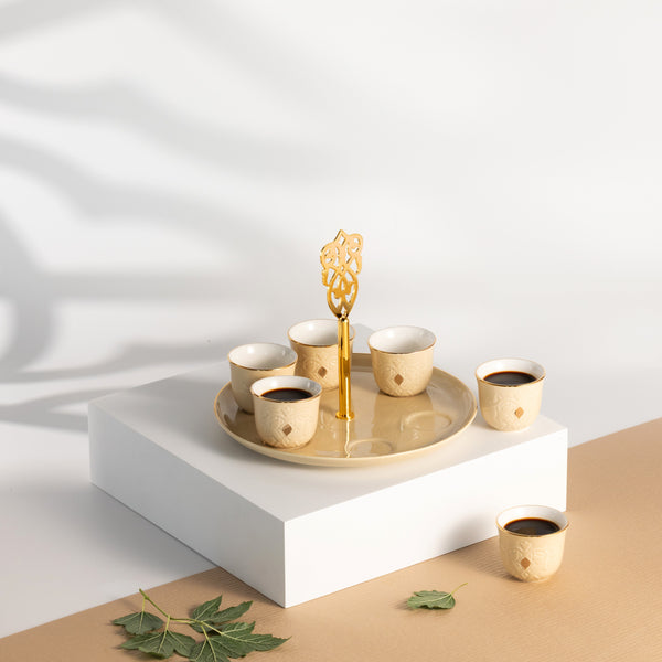 Arabic Coffee Set 7 Pcs From Naqsh - Ivory + Gold