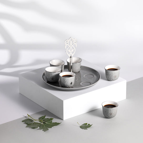 Arabic Coffee Set 7 Pcs From Naqsh - Grey + Silver