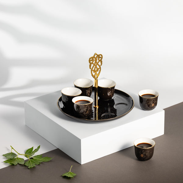 Arabic Coffee Set 7 Pcs From Naqsh - Black + Gold