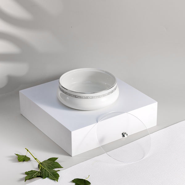 Medium Date Bowl Form Naqsh - White + Silver