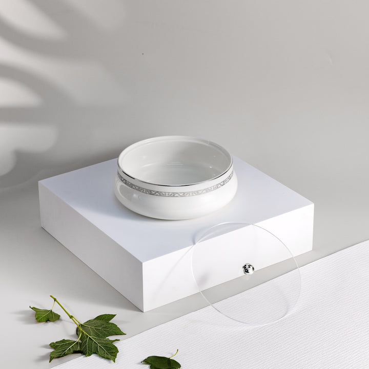 Medium Date Bowl Form Naqsh - White + Silver