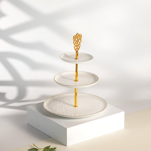 3 Layer Stand From Naqsh -  White + Gold