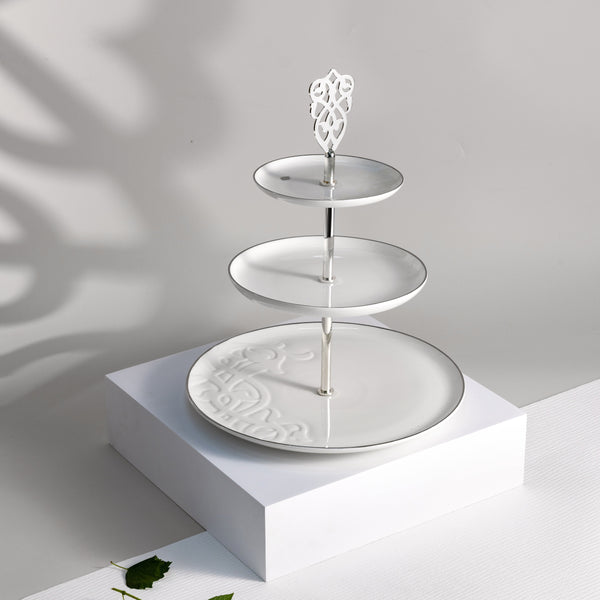 3 Layer Stand From Naqsh -  White + Silver