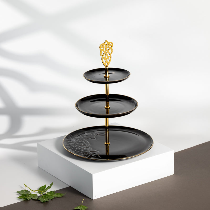 Otantik 3 Layer Stand From Naqsh Black + Gold MS Department Store Oman