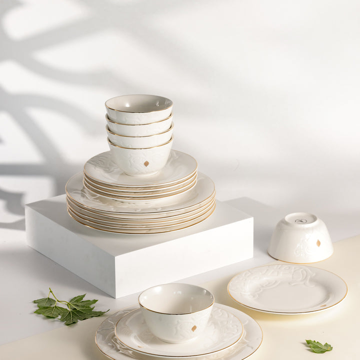 Dinner Set 18 Pc From Naqsh - White + Gold