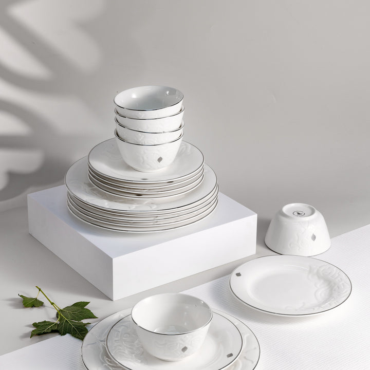 Dinner Set 18 Pc From Naqsh -  White + Silver