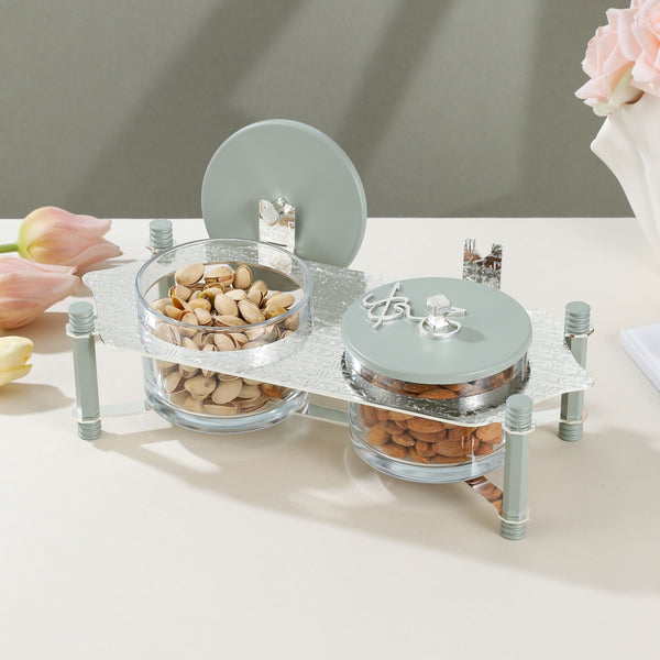 Nuts Serving Set 2 Bowl With Tray From Jiwar -  Blue + Silver