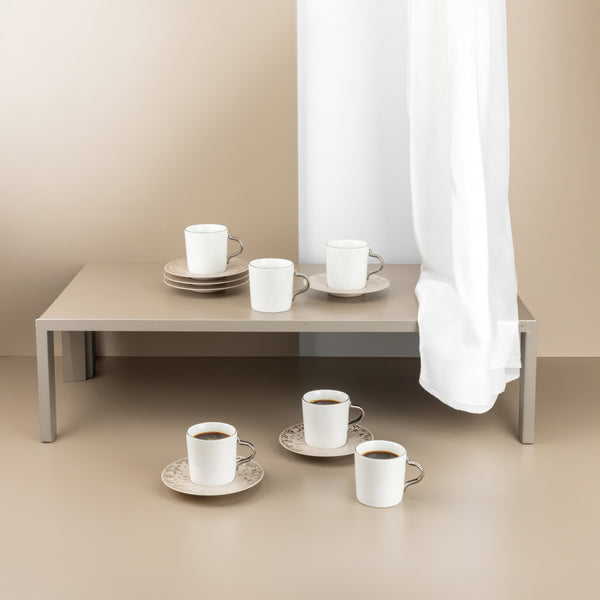 Turkish Coffee Set 12 Pcs From Nourhan - Beige + Matt Silver