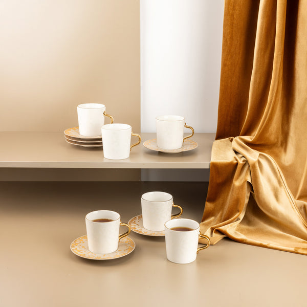 Porcelain Tea Set 12 Pcs  From Nourhan - Matt Gold + Beige