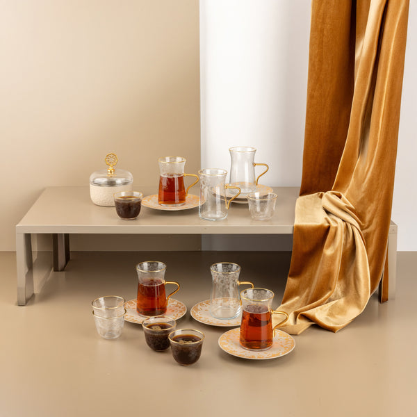Tea And Arabic Coffee Set 19 Pcs From Nourhan - Matt Gold + Beige