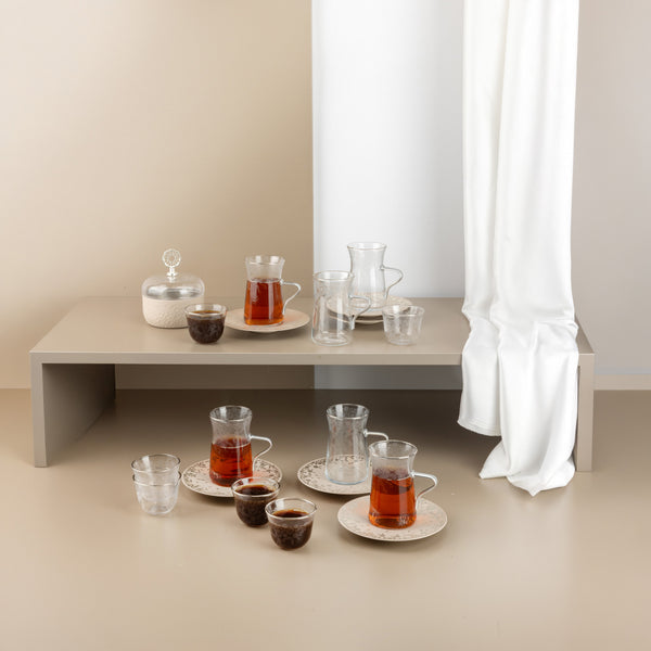 Tea And Arabic Coffee Set 19 Pcs From Nourhan - Beige + Matt Silver