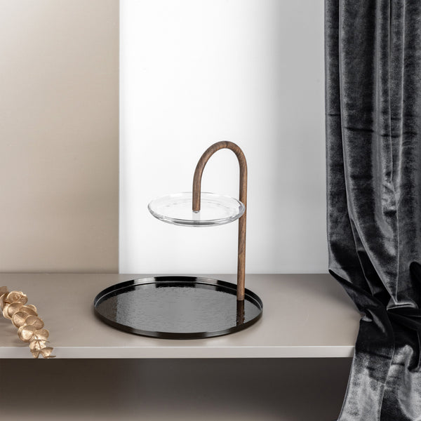 2 Layers Stand With Holder From Nourhan - Shining Black + Wood