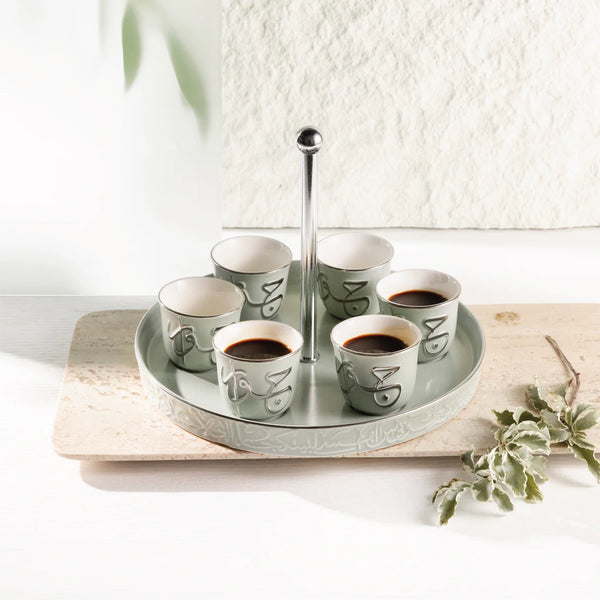 Arabic Coffee Set 7 Pcs From Jiwar -  Light Green + Silver