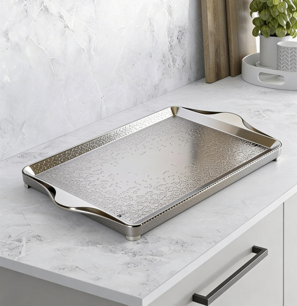 Luxury Serving Tray From Nourhan - Matt Silver + Shining Silver
