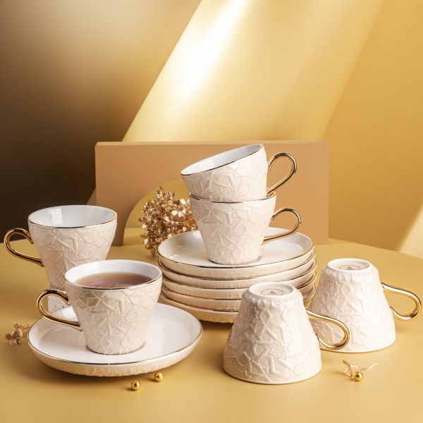 Tea Porcelain Set 12 Pcs From Crown - Beige