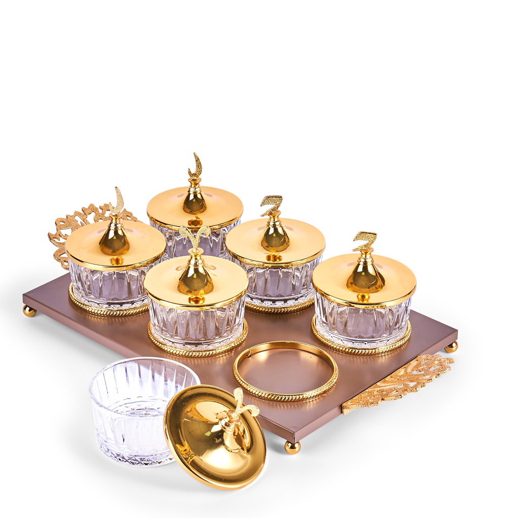 Dessert Serving Set Of 6 Bowls With Tray From Zuwar - Brown