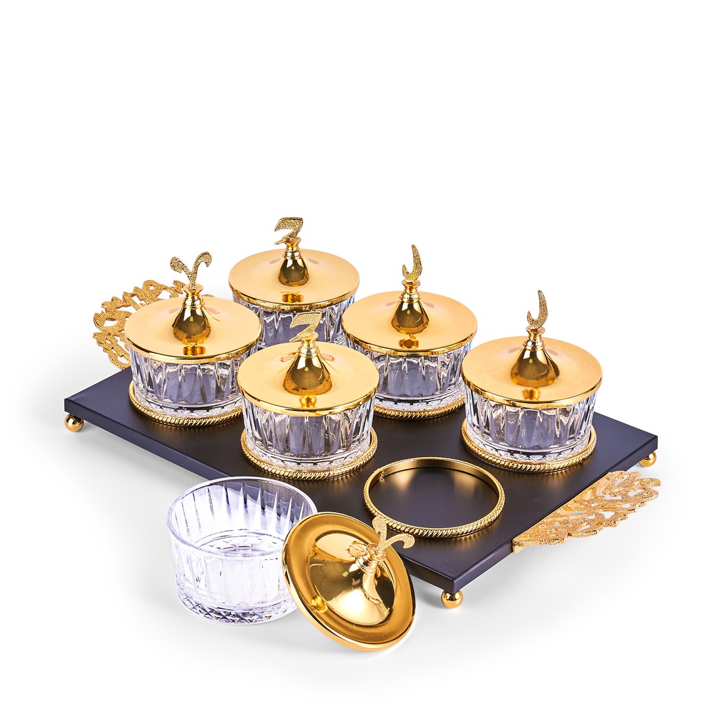 Dessert Serving Set Of 6 Bowls With Tray From Zuwar - Black