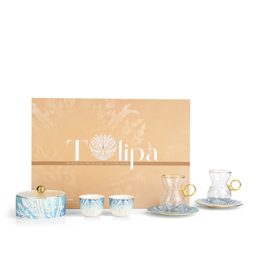 [GY1250] Tea And Arabic Coffee Set 19Pcs From Tolipa - Blue