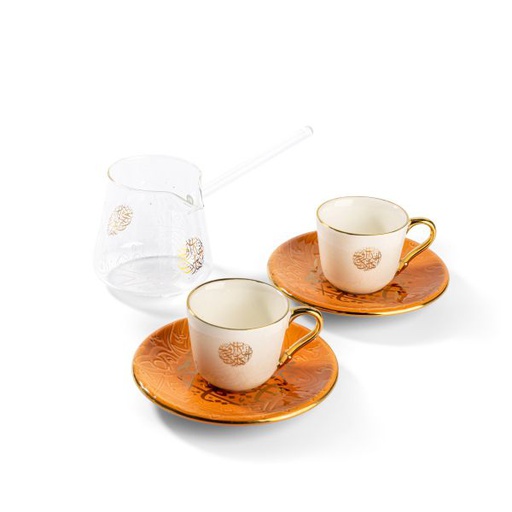 [ET1784] Turkish Coffee Set With Coffee Pot 5 Pcs From Zuwar- Orange