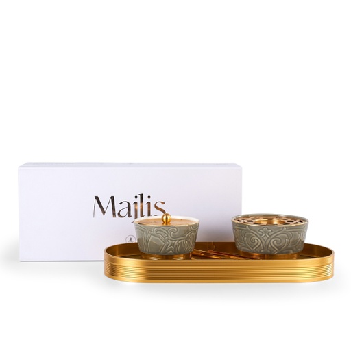 [AM1034] Incense Burner With Elegant Design Of 4 Pieces From Majlis - Grey