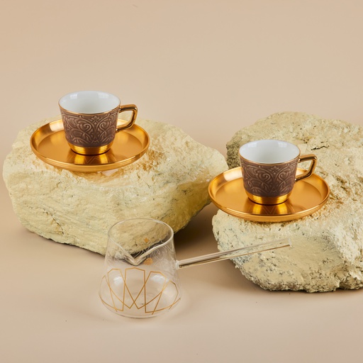 [AM1038] Turkish Coffee Set With Coffee Pot 5 Pcs From Majlis- Brown