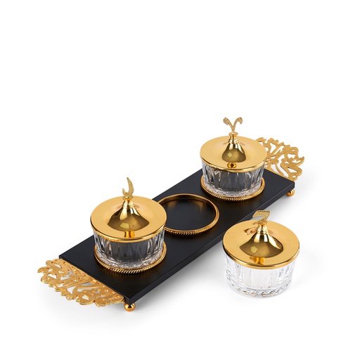[JG1189] Dessert Serving Set Of 3 Bowls With Tray From Zuwar - Black