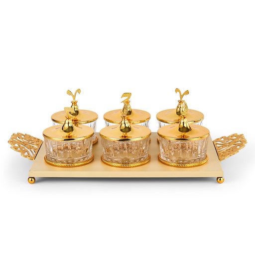 [JG1190] Dessert Serving Set Of 6 Bowls With Tray From Zuwar - Beige